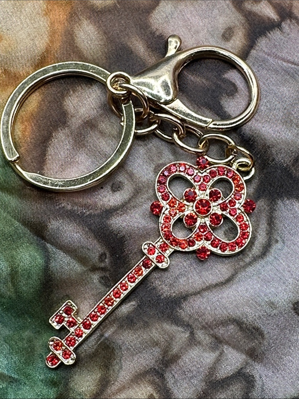 Gold-Tone Red Crystal Key Charm Keychain - Women Accessories